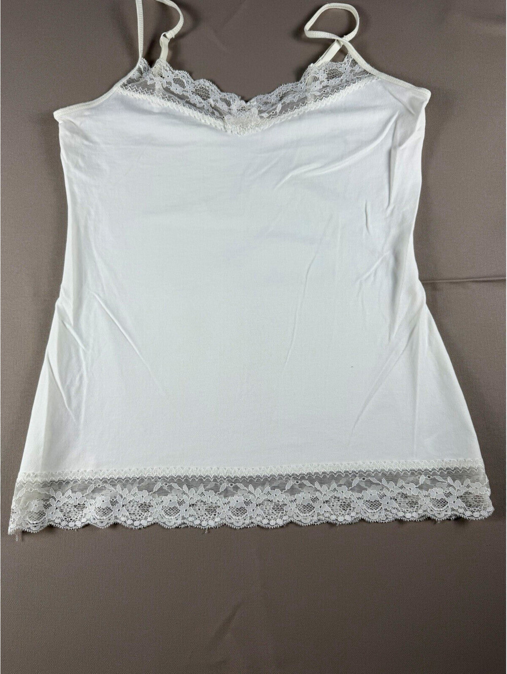 Express Women’s White Solid Lace Trim Adjustable Strap Camisole Tank Top, M